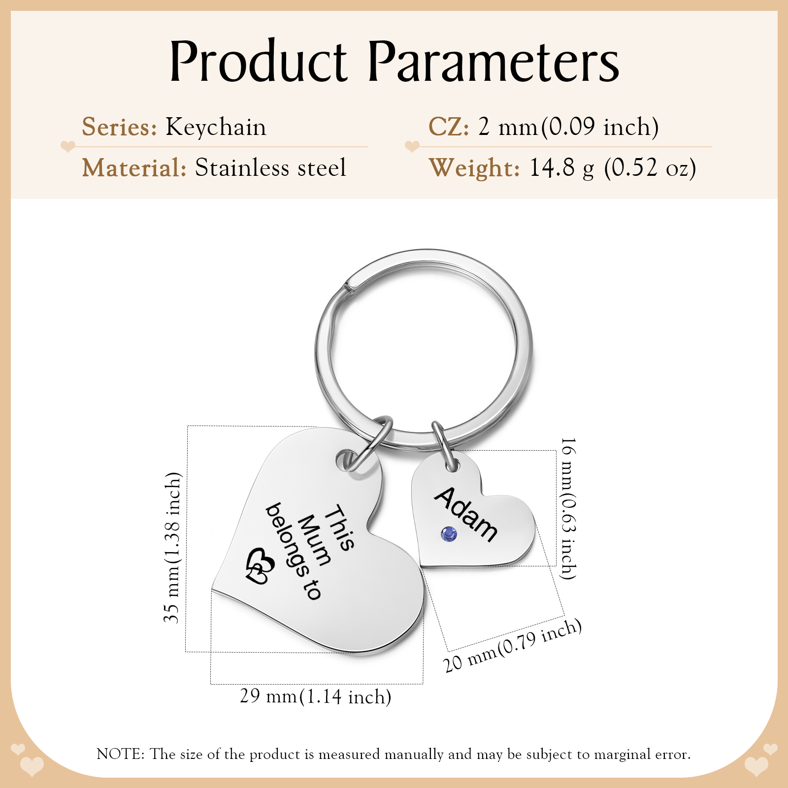 Personalised Heart Keyring – Custom 1-6 Names, Birthstones & Text – "This Mum Belongs To" – Unique Mother's Day Gifts for Her | Jessemade