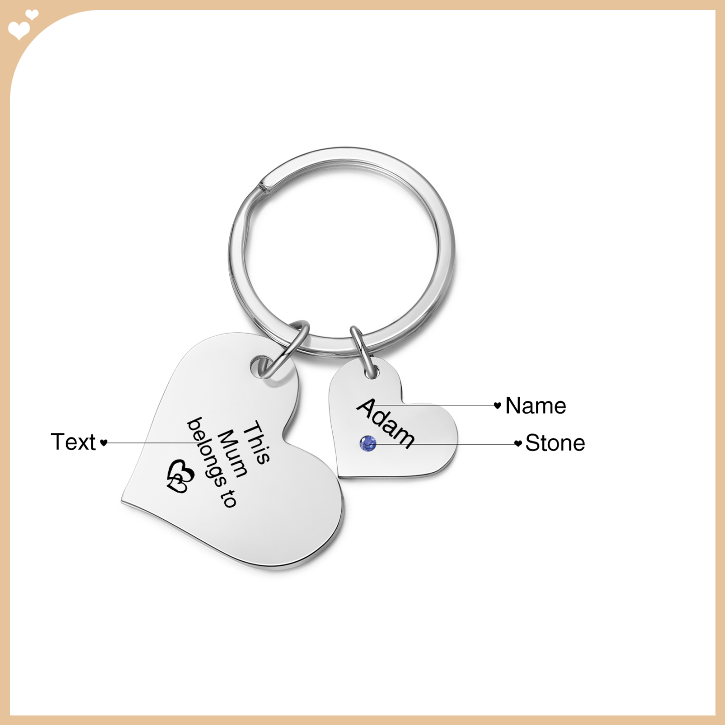 Personalised Heart Keyring – Custom 1-6 Names, Birthstones & Text – "This Mum Belongs To" – Unique Mother's Day Gifts for Her | Jessemade