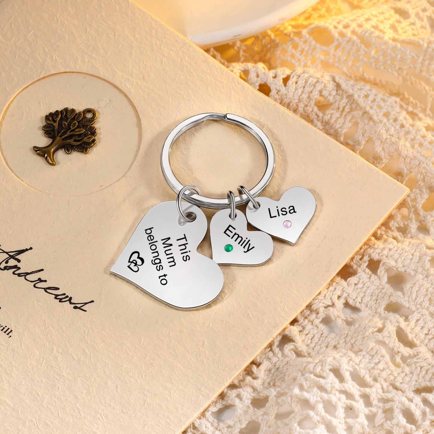 Personalised Heart Keyring – Custom 1-6 Names, Birthstones & Text – "This Mum Belongs To" – Unique Mother's Day Gifts for Her | Jessemade