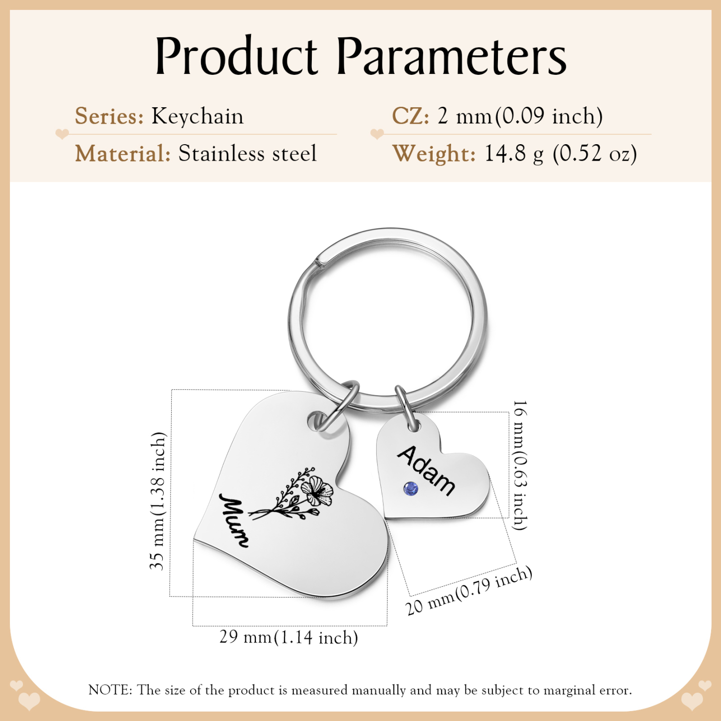 Personalised Heart Keyring – Custom 1-6 Names, Birthstones & Text – Unique Mother's Day Gifts for Her | Jessemade