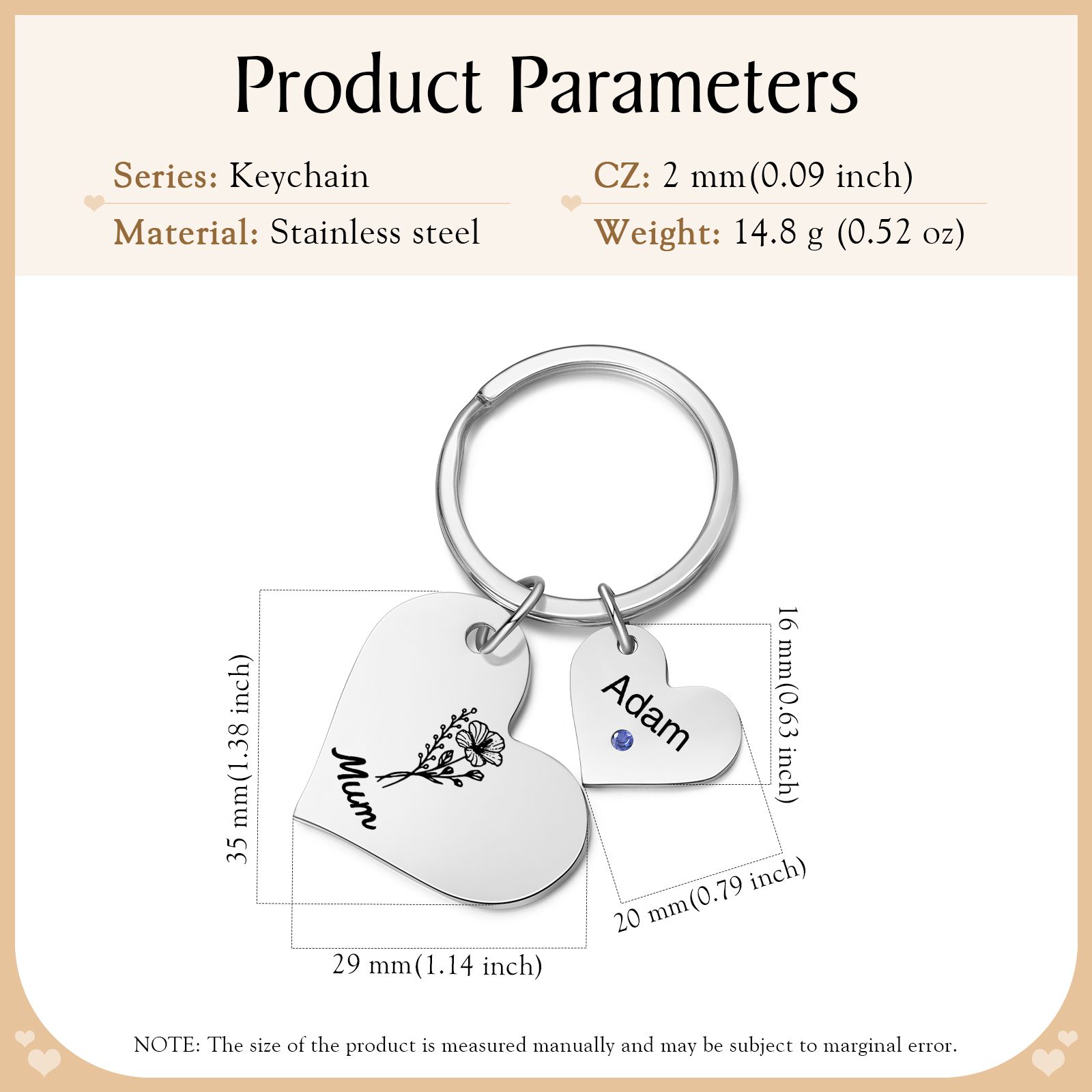 Personalised Heart Keyring – Custom 1-6 Names, Birthstones & Text – Unique Mother's Day Gifts for Her | Jessemade