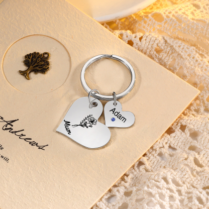 Personalised Heart Keyring – Custom 1-6 Names, Birthstones & Text – Unique Mother's Day Gifts for Her | Jessemade