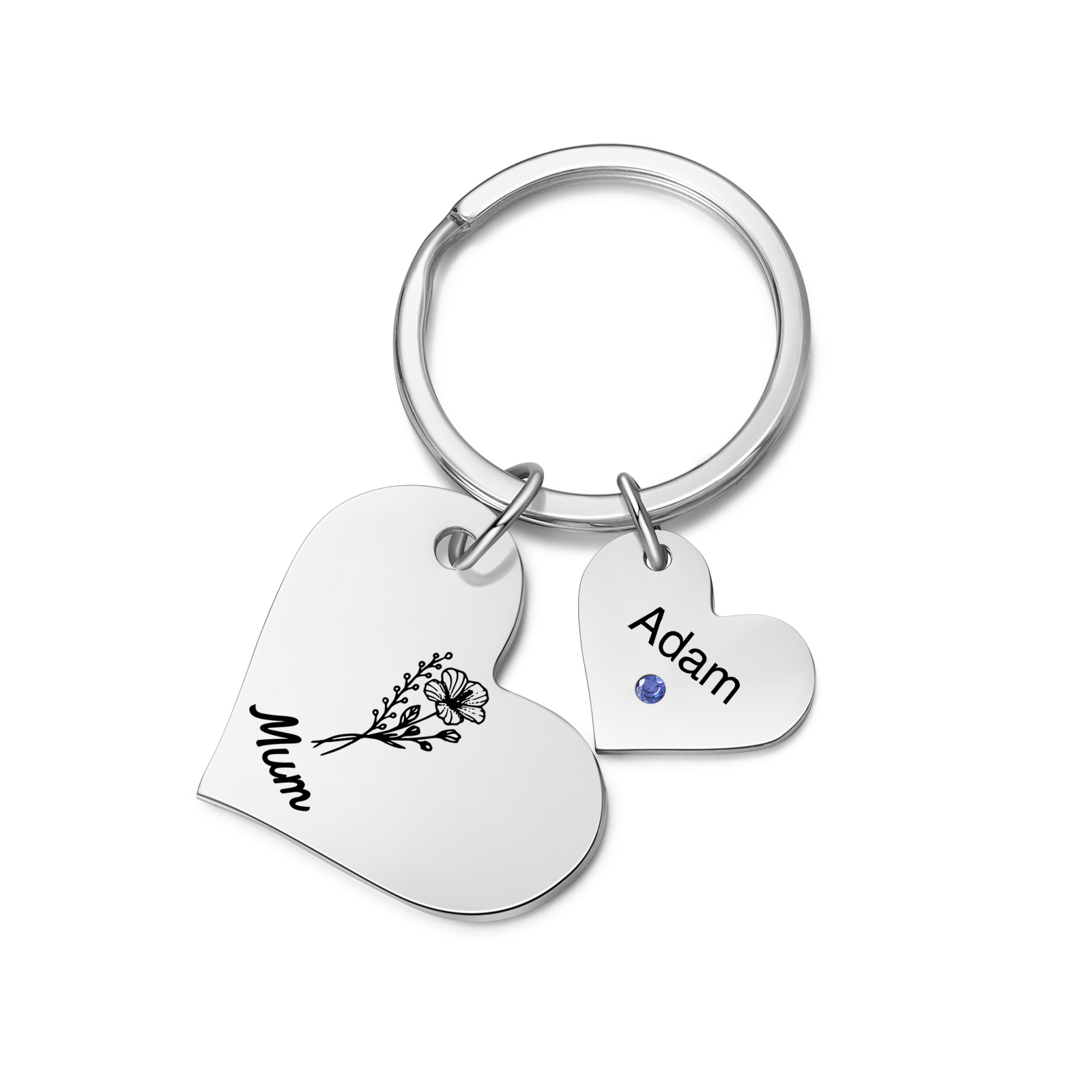 Personalised Heart Keyring – Custom 1-6 Names, Birthstones & Text – Unique Mother's Day Gifts for Her | Jessemade
