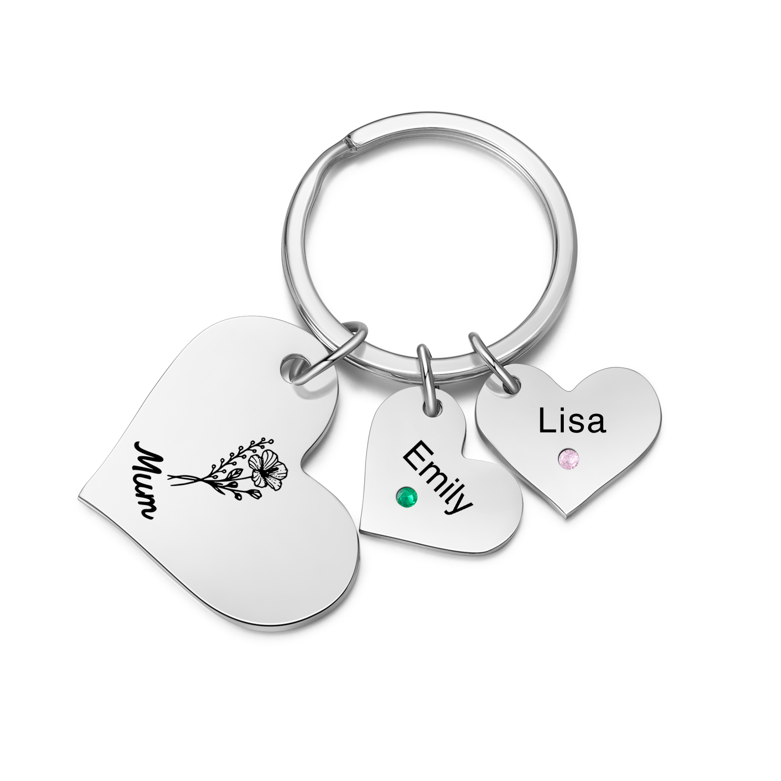 Personalised Heart Keyring – Custom 1-6 Names, Birthstones & Text – Unique Mother's Day Gifts for Her | Jessemade