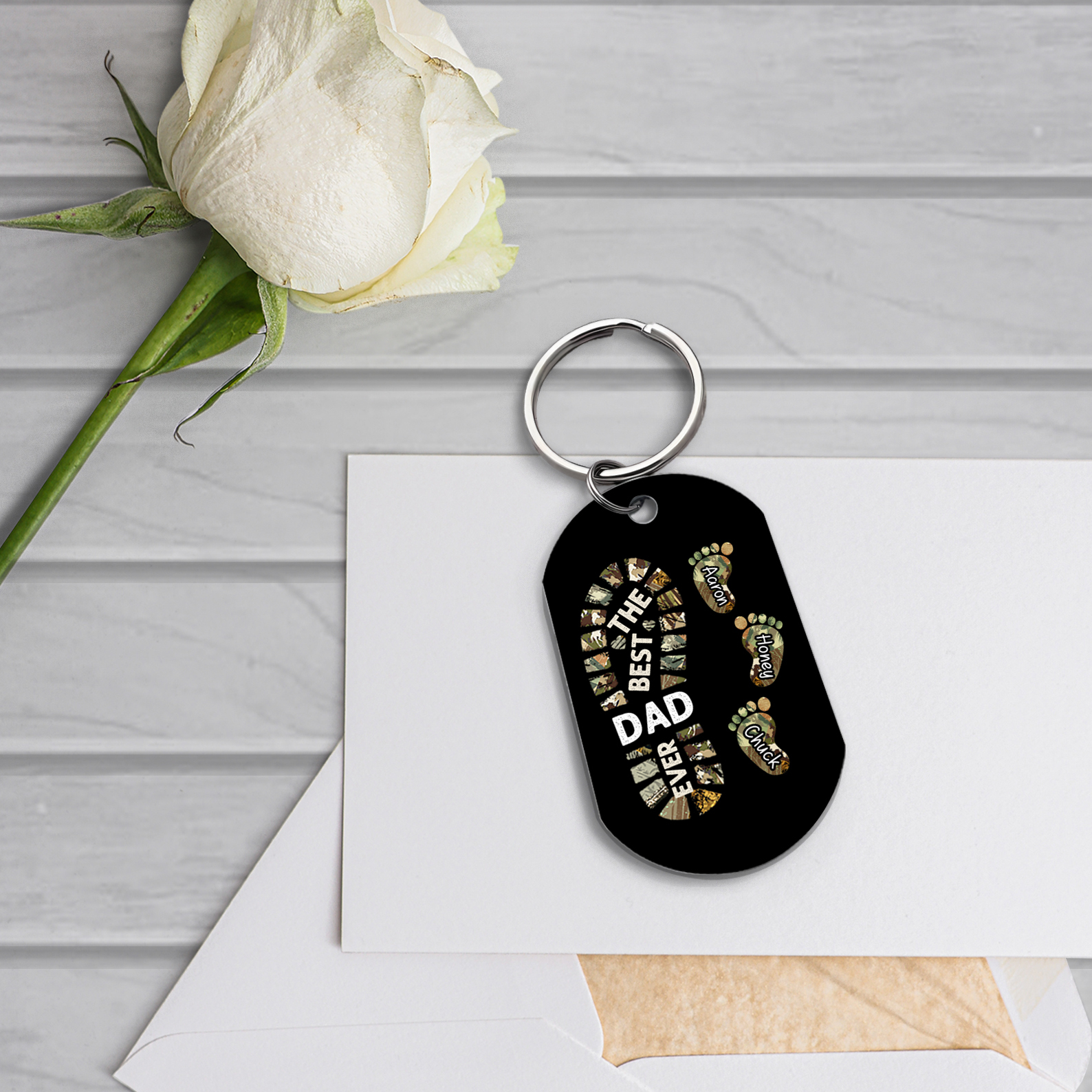 4 Names-Personalized Father Name Foot Keychain Custom Footprint Keychain Gift for Dad