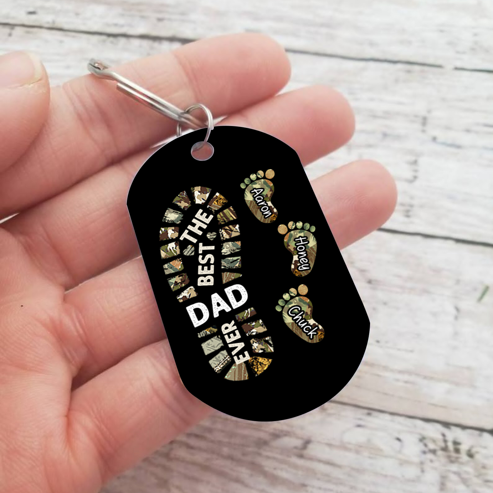 4 Names-Personalized Father Name Foot Keychain Custom Footprint Keychain Gift for Dad