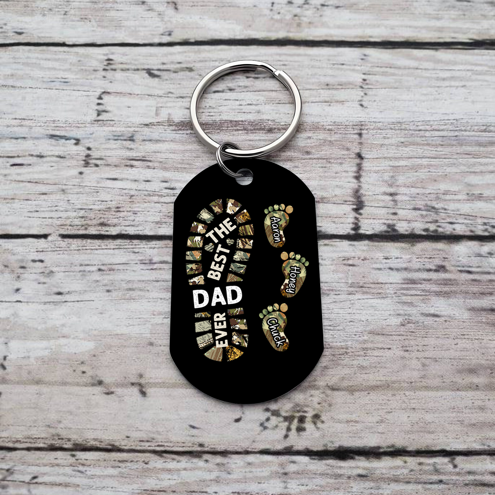 4 Names-Personalized Father Name Foot Keychain Custom Footprint Keychain Gift for Dad