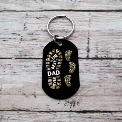4 Names-Personalized Father Name Foot Keychain Custom Footprint Keychain Gift for Dad