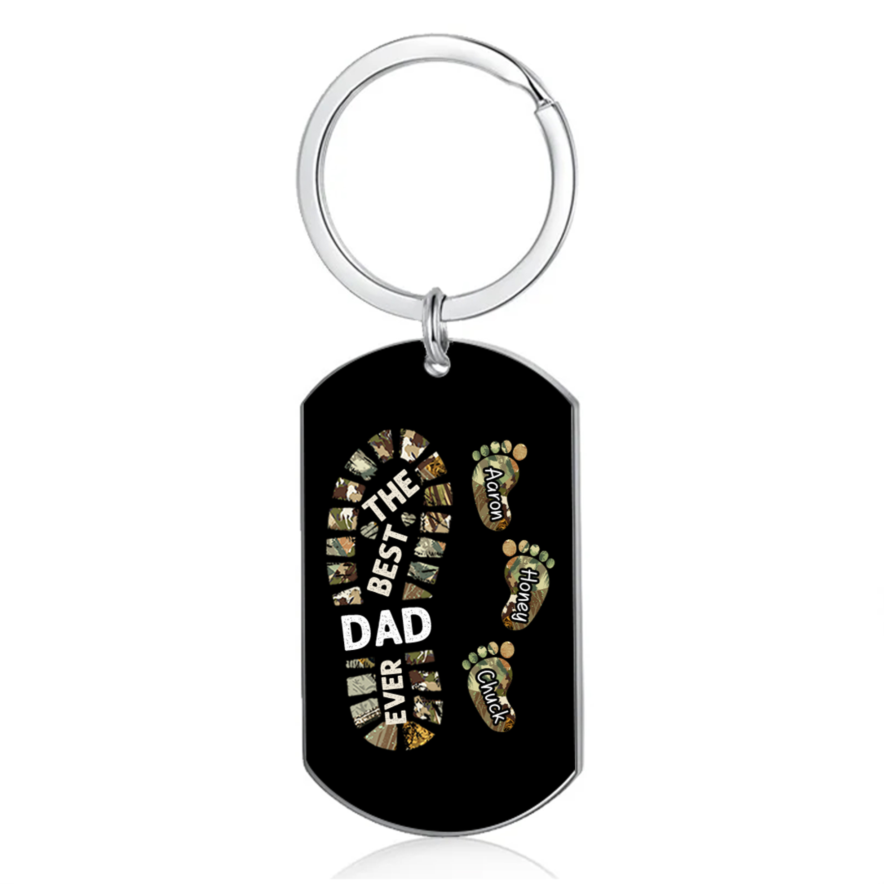 4 Names-Personalized Father Name Foot Keychain Custom Footprint Keychain Gift for Dad