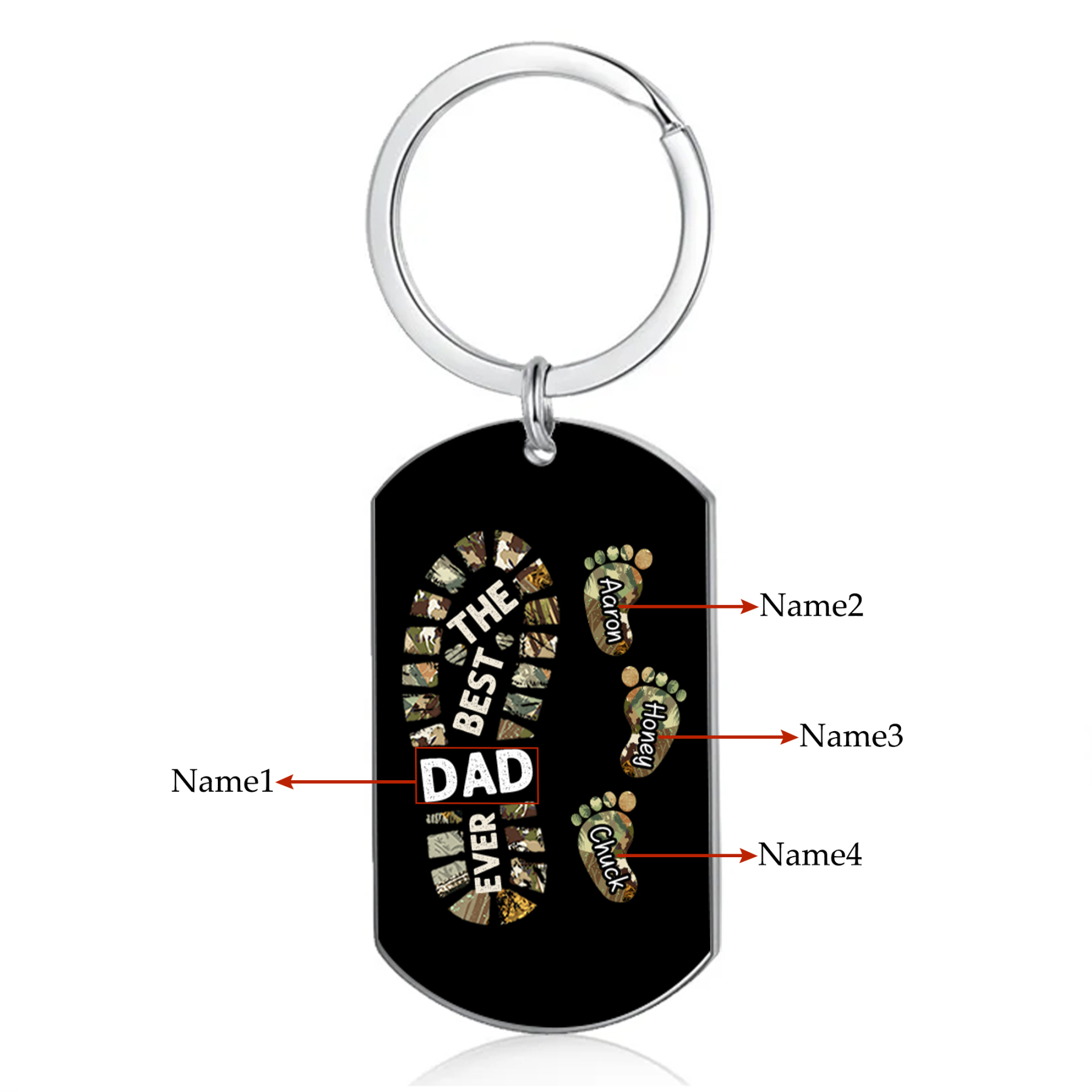 4 Names-Personalized Father Name Foot Keychain Custom Footprint Keychain Gift for Dad
