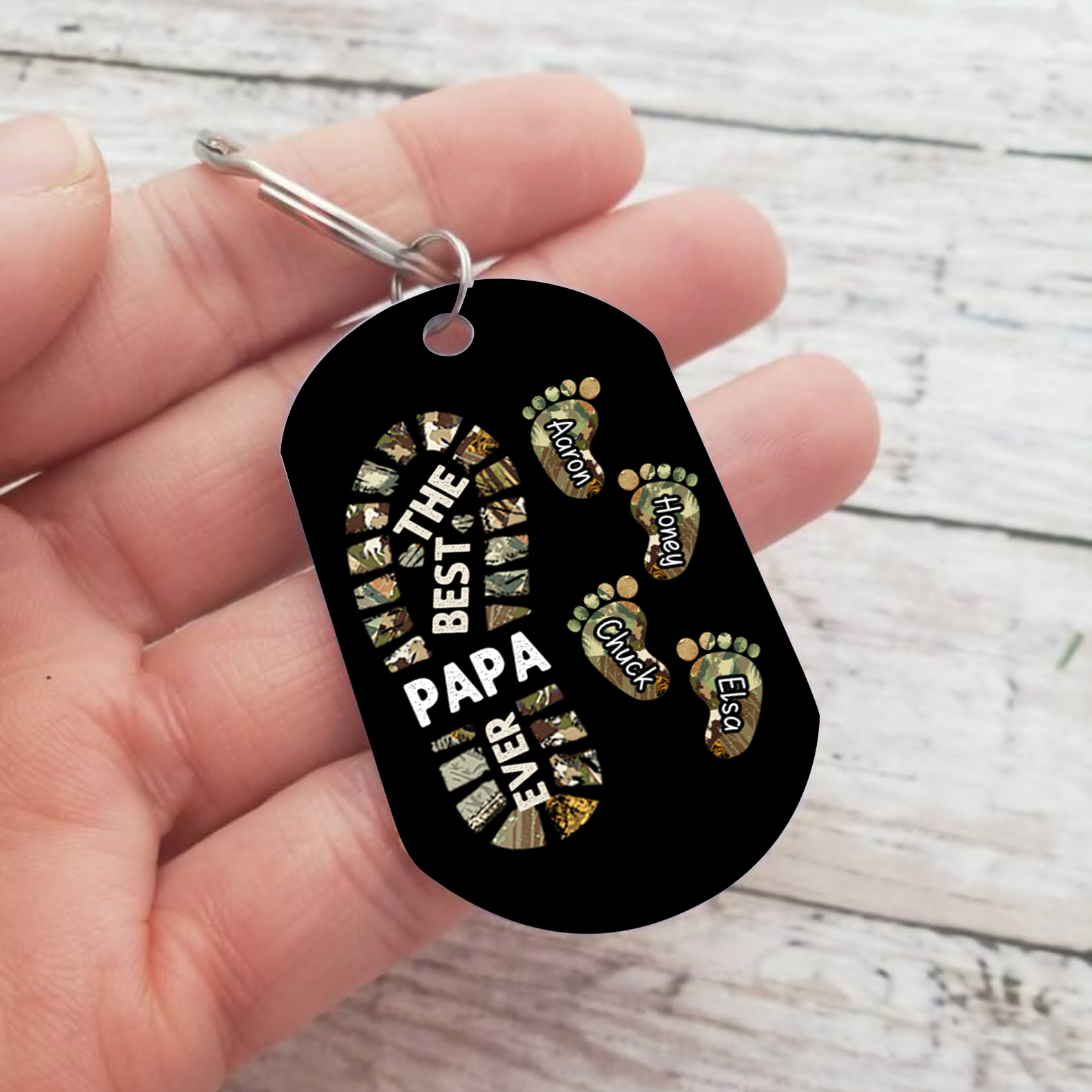5 Names-Personalized Father Name Foot Keychain Custom Footprint Keychain Gift for Dad