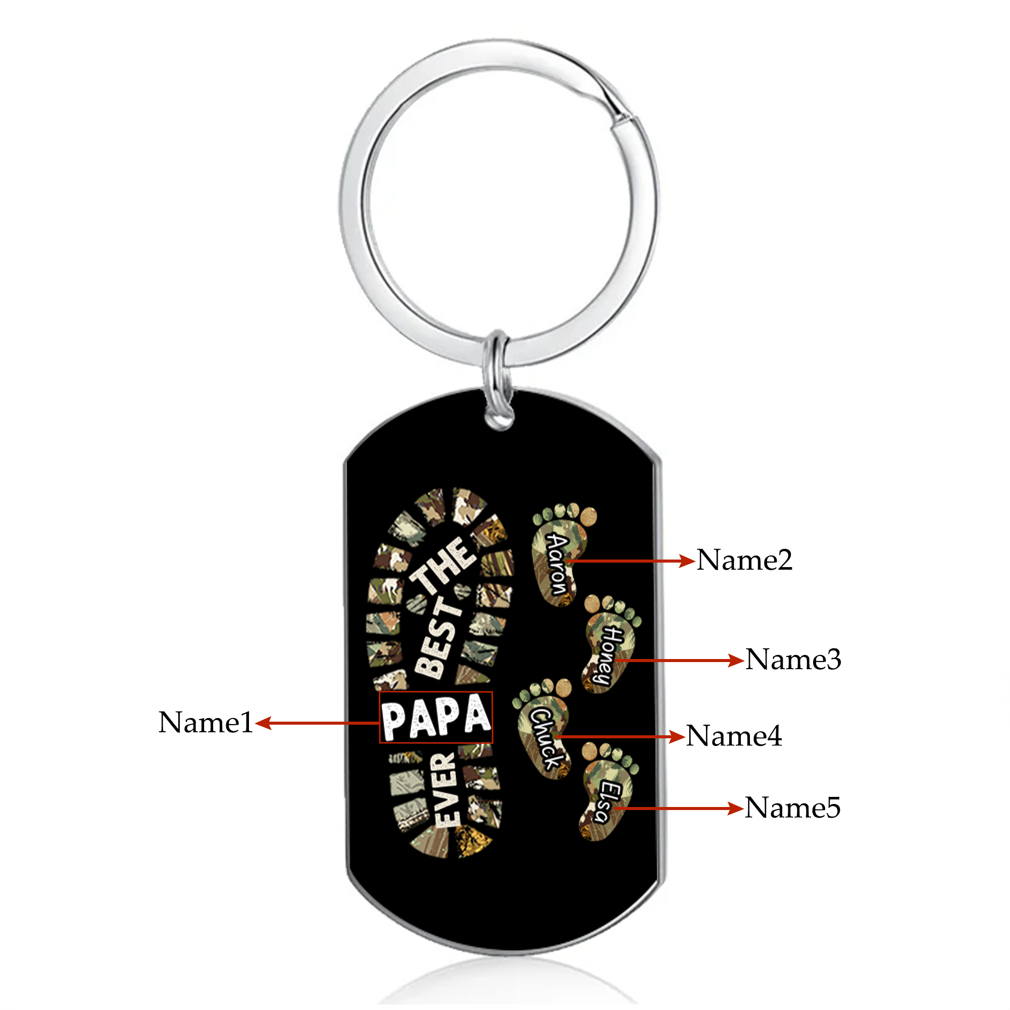 5 Names-Personalized Father Name Foot Keychain Custom Footprint Keychain Gift for Dad