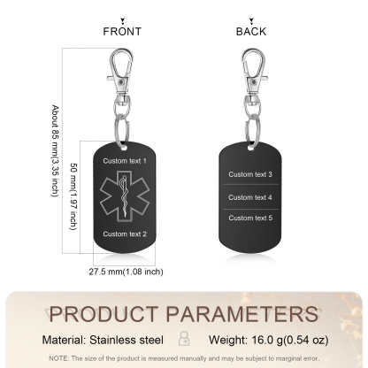 Personalised 5 Text Medical Life Star Stainless Steel Keyring for Men Women