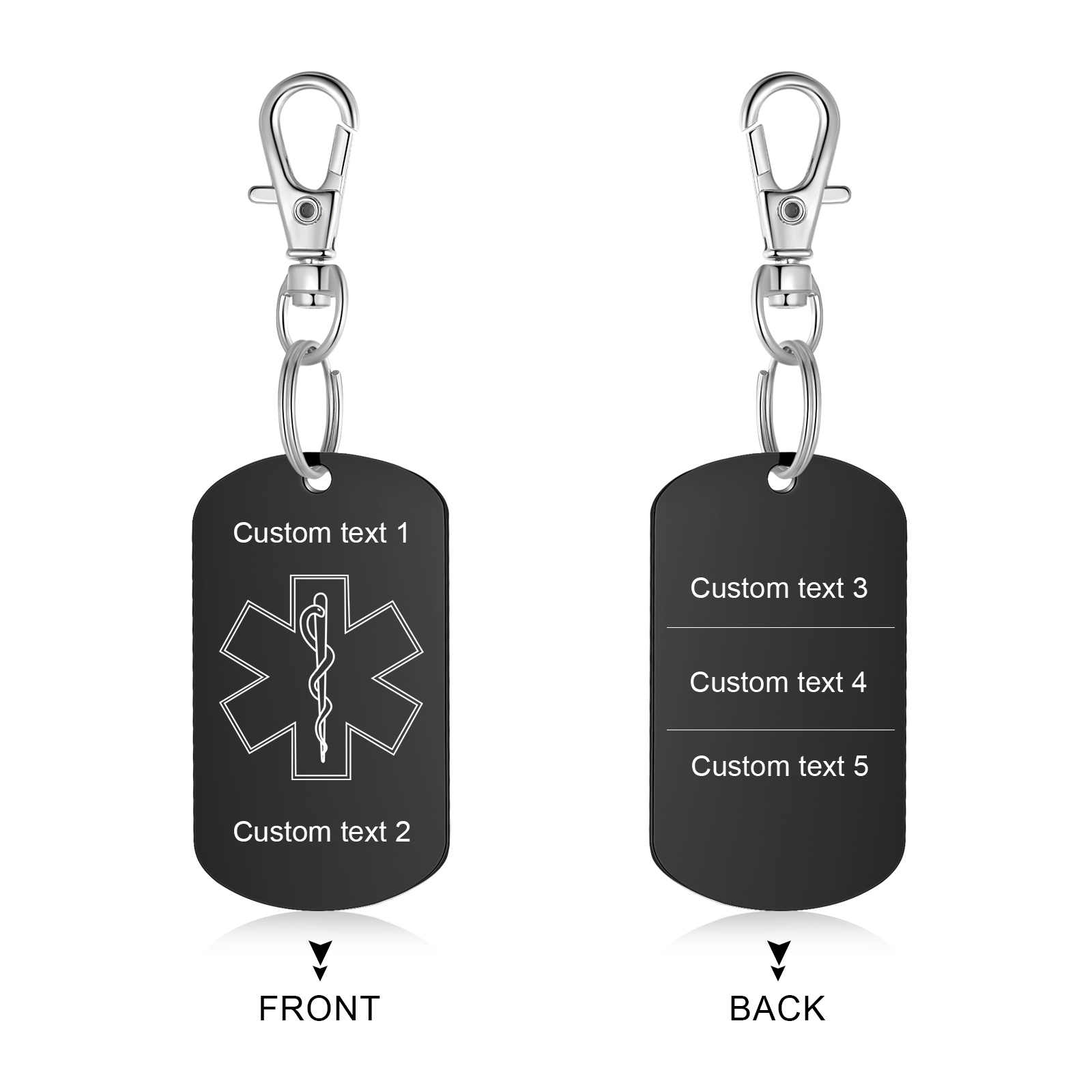 Personalised 5 Text Medical Life Star Stainless Steel Keyring for Men Women