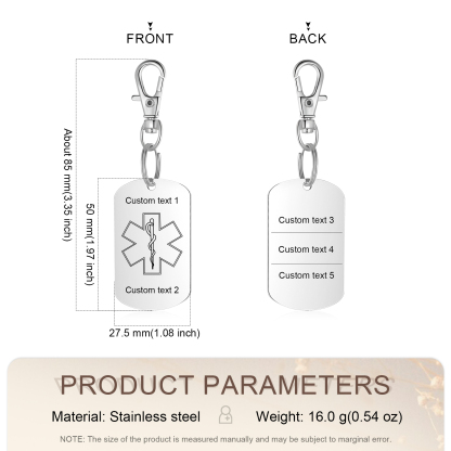 Personalised 5 Text Medical Life Star Stainless Steel Keyring for Men Women