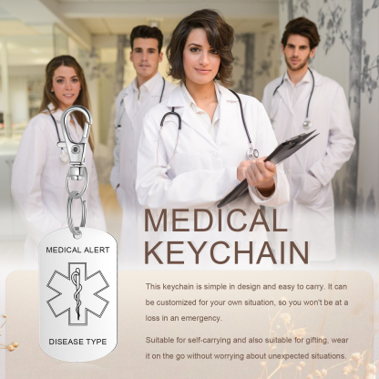 Personalised 5 Text Medical Life Star Stainless Steel Keyring for Men Women