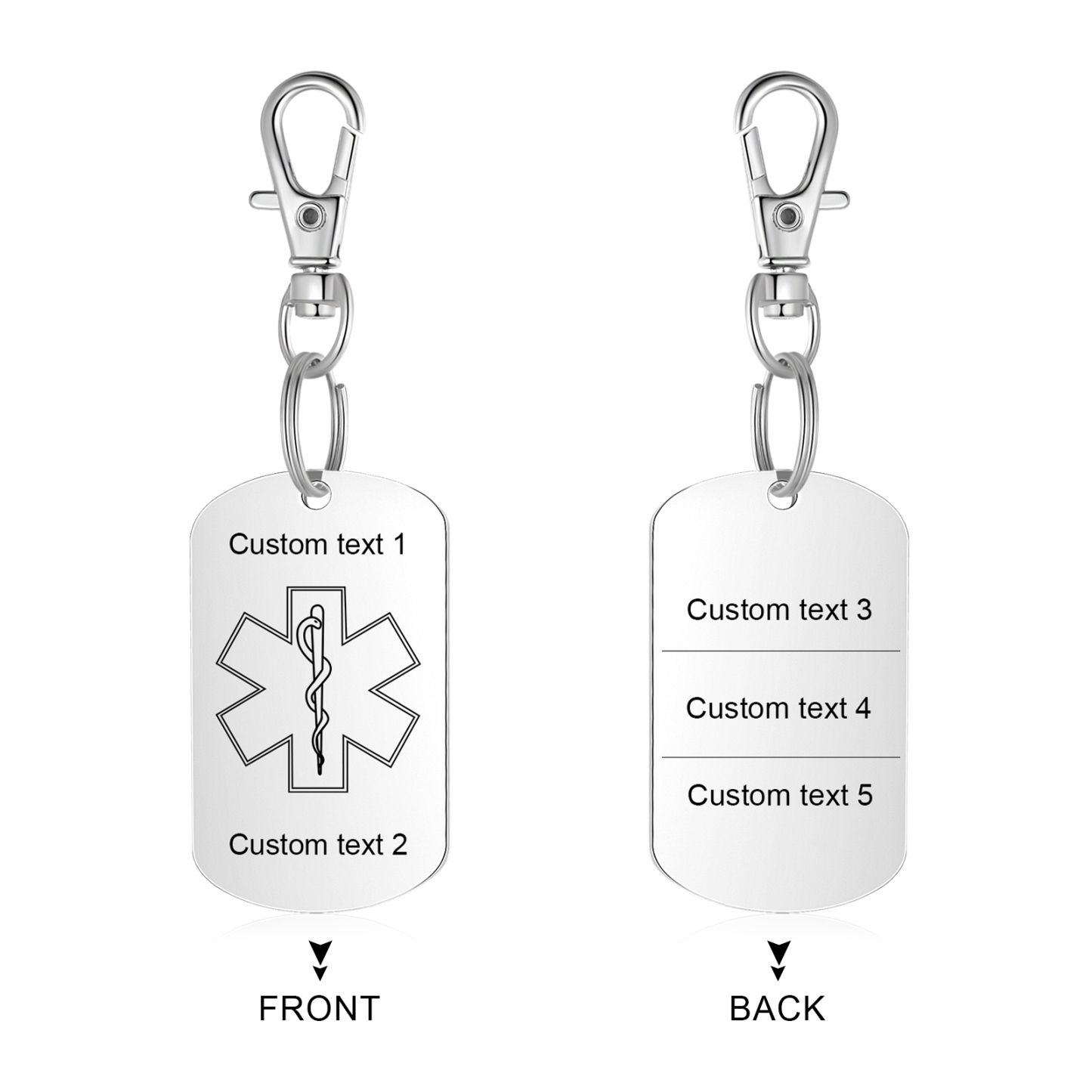 Personalised 5 Text Medical Life Star Stainless Steel Keyring for Men Women