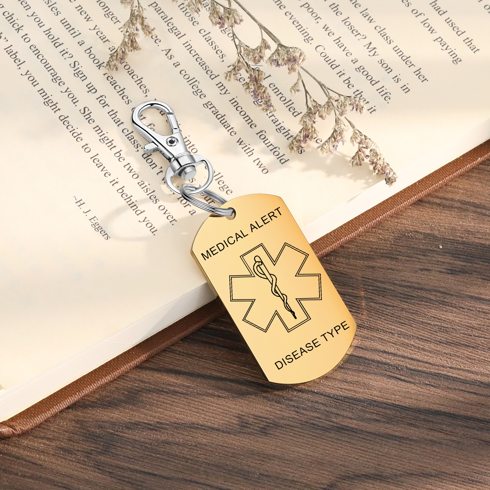 Personalised 5 Text Medical Life Star Stainless Steel Keyring for Men Women