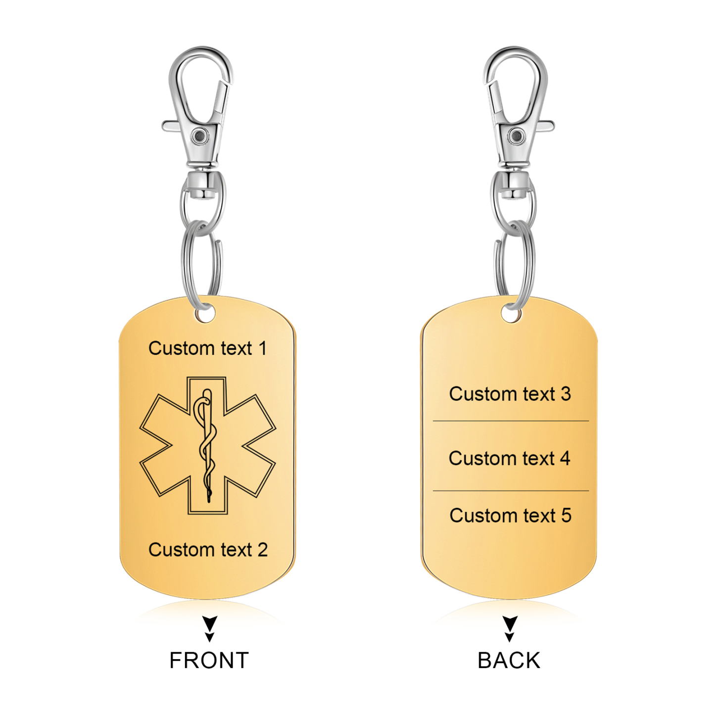 Personalised 5 Text Medical Life Star Stainless Steel Keyring for Men Women