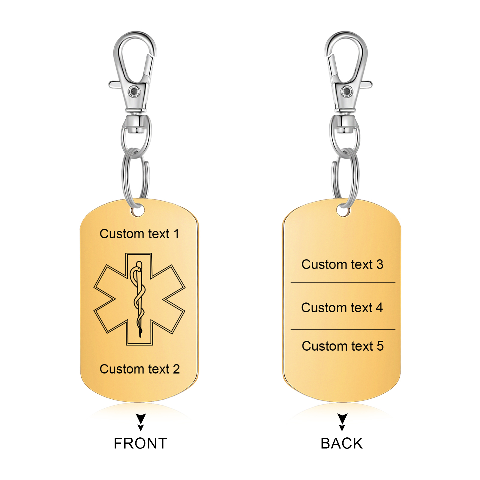 Personalised 5 Text Medical Life Star Stainless Steel Keyring for Men Women