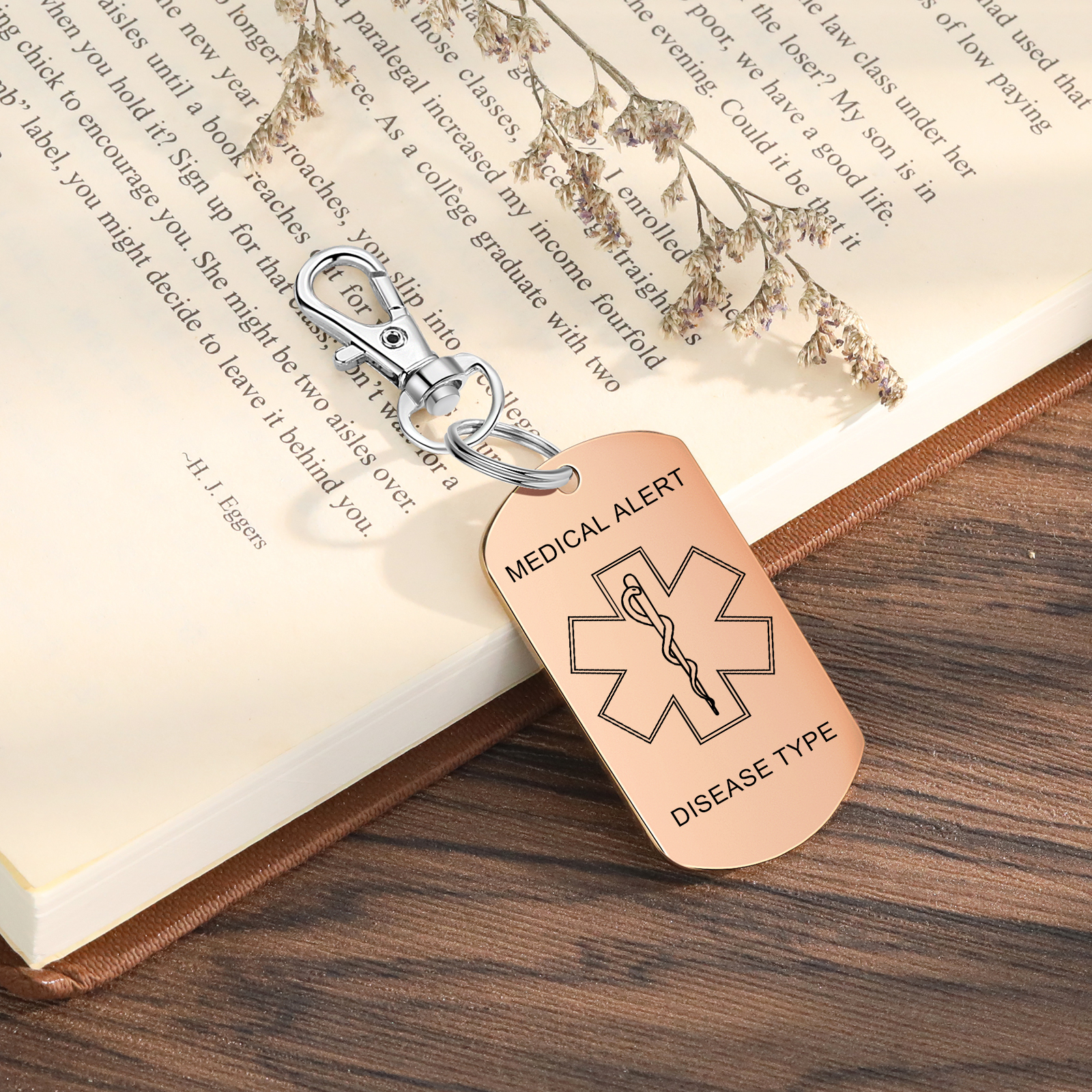 Personalised 5 Text Medical Life Star Stainless Steel Keyring for Men Women