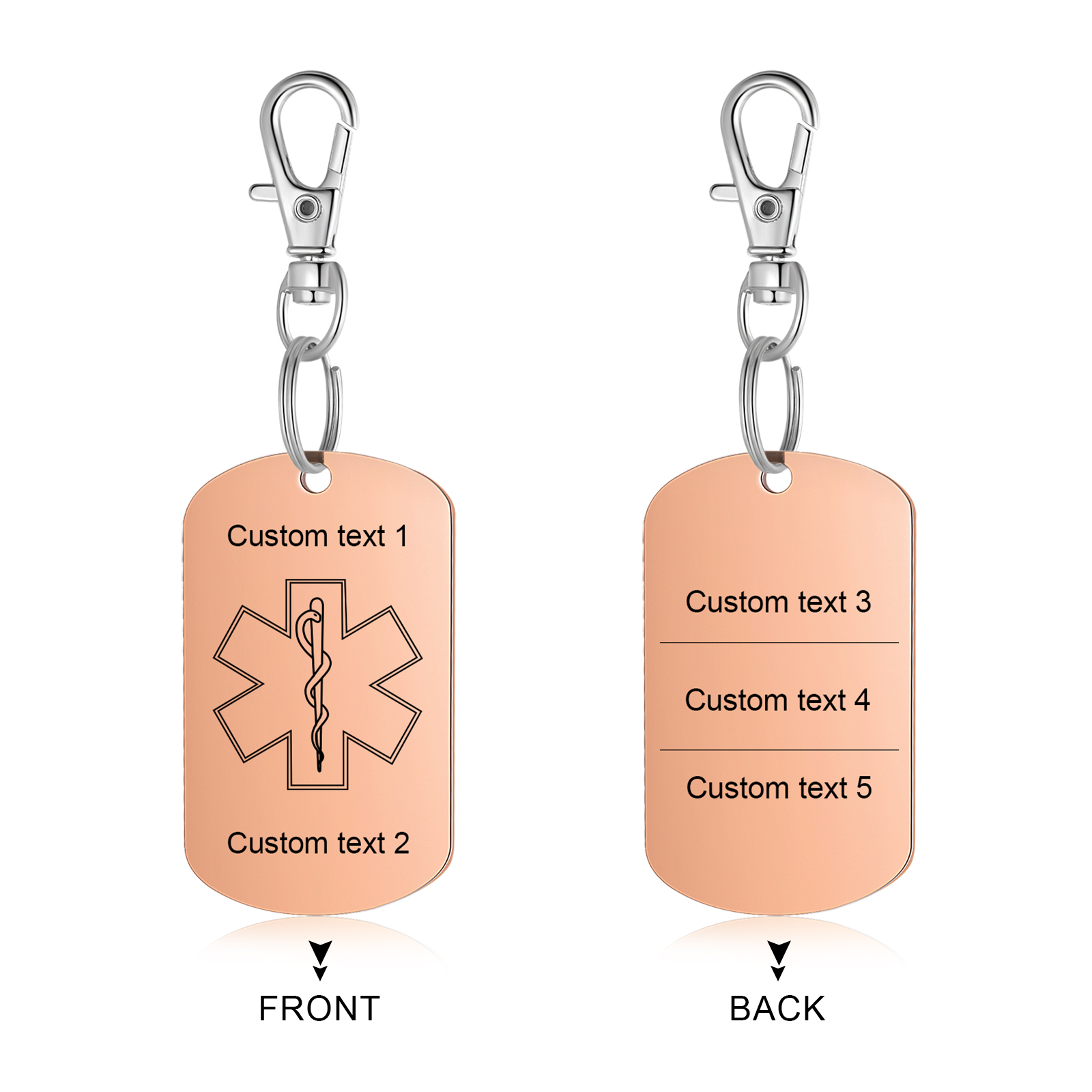 Personalised 5 Text Medical Life Star Stainless Steel Keyring for Men Women