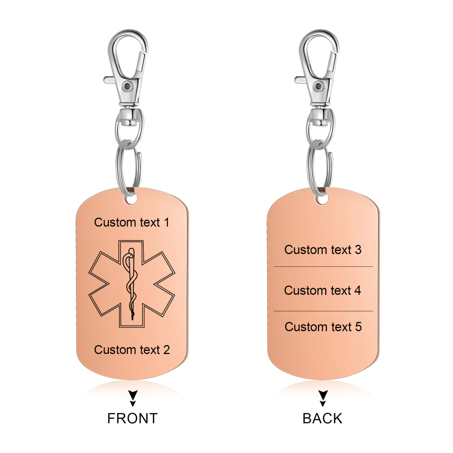 Personalised 5 Text Medical Life Star Stainless Steel Keyring for Men Women