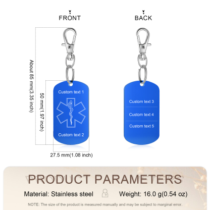 Personalised 5 Text Medical Life Star Stainless Steel Keyring for Men Women