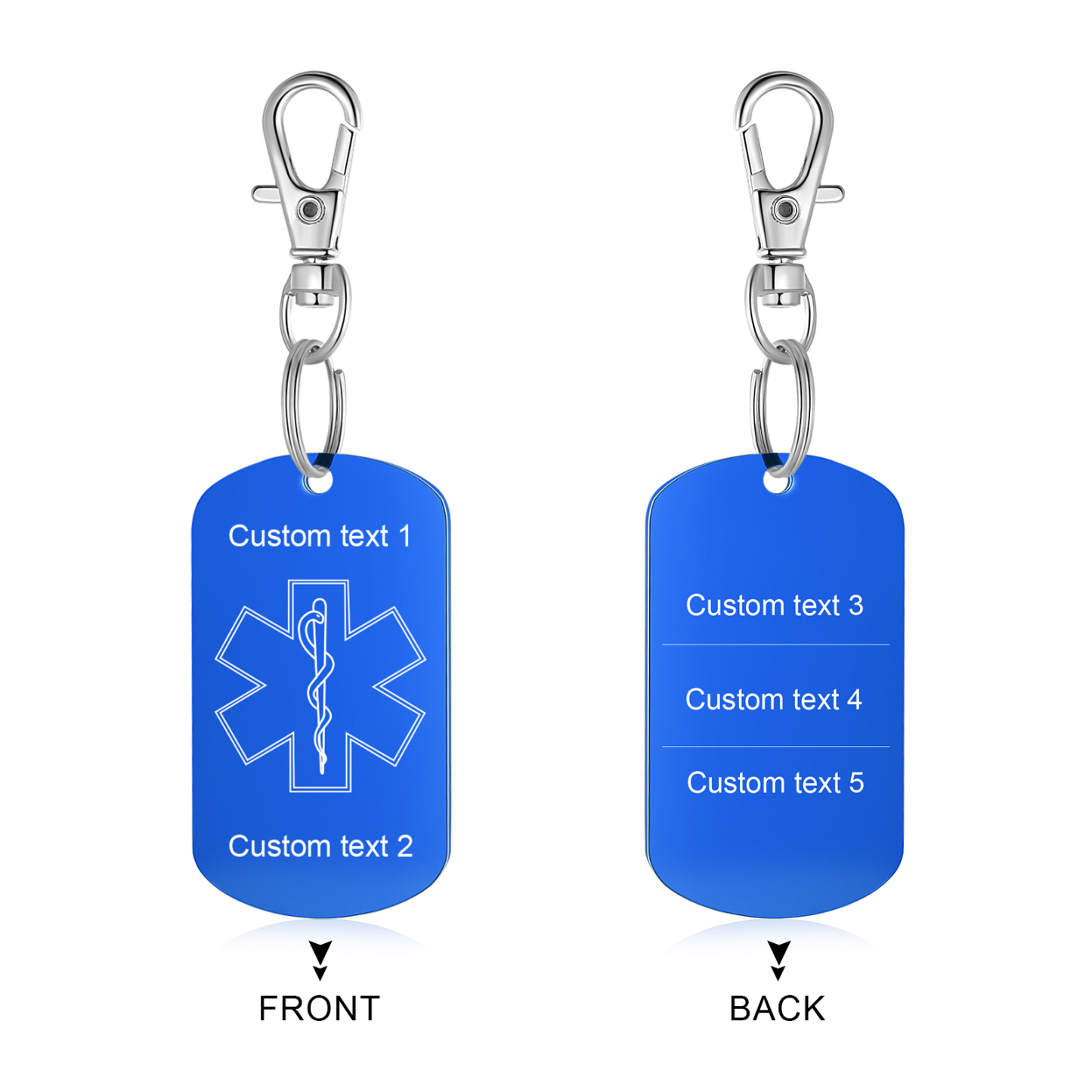 Personalised 5 Text Medical Life Star Stainless Steel Keyring for Men Women