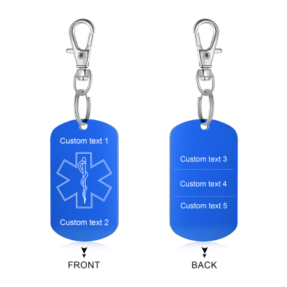 Personalised 5 Text Medical Life Star Stainless Steel Keyring for Men Women