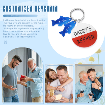 2 Names - Personalised Fish Keyring with Custom Text and Name Father's Day Gift for Dad