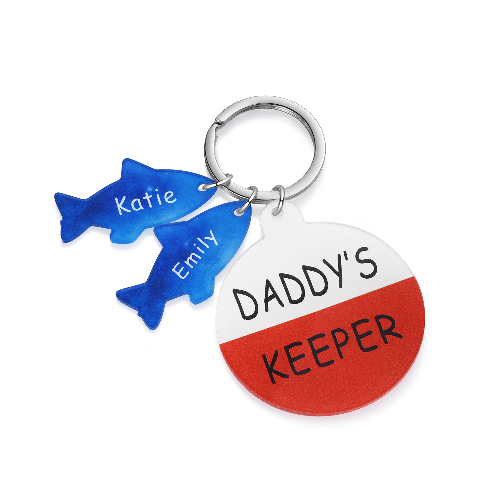 2 Names - Personalised Fish Keyring with Custom Text and Name Father's Day Gift for Dad