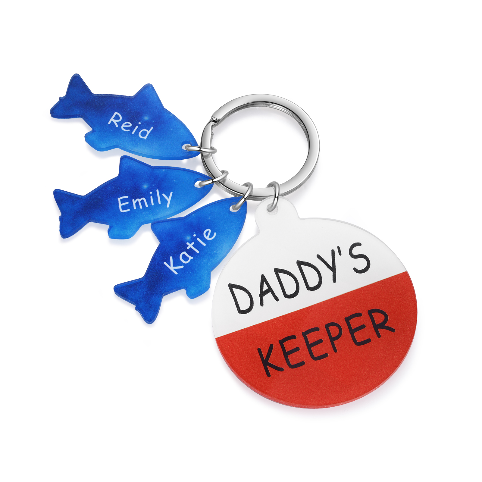 3 Names - Personalised Fish Keyring with Custom Text and Name Father's Day Gift for Dad