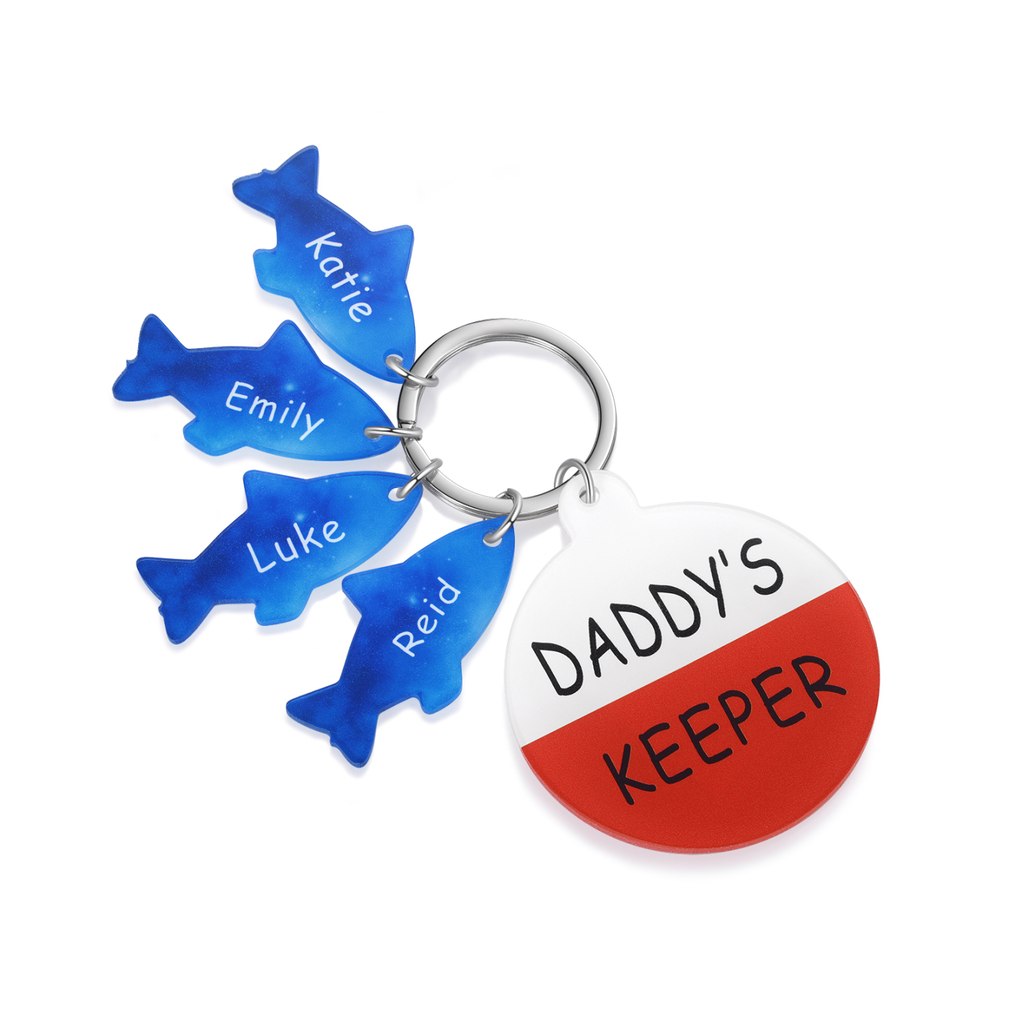 4 Names - Personalised Fish Keyring with Custom Text and Name Father's Day Gift for Dad