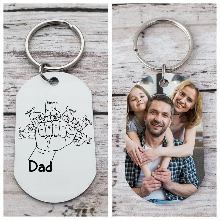 Personalised 2-6 Names Fist Bump Keyring Custom Photo Father's Day Gift for Dad