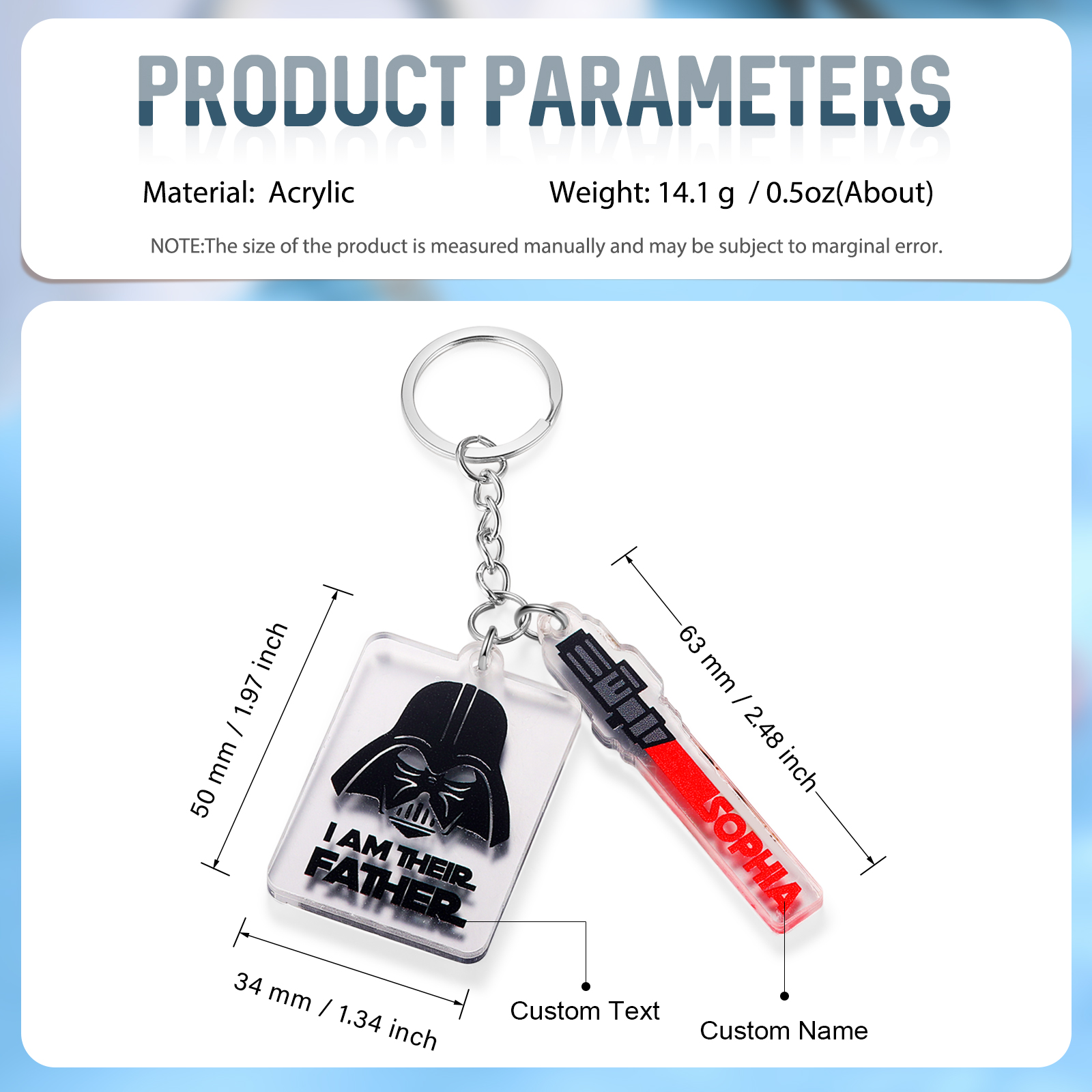 1 Name - Personalised Name Acrylic Star Wars Keyring - I Am Their Father - Gift for Dad
