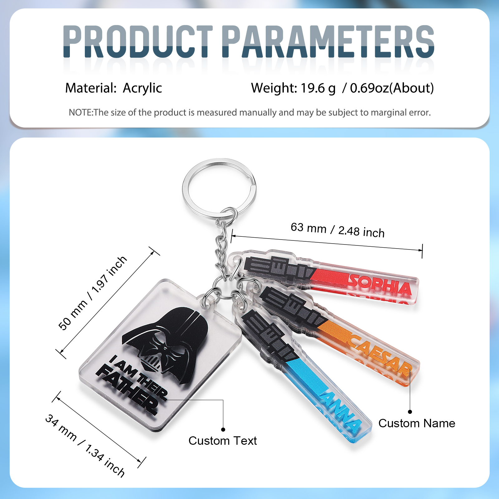 3 Names - Personalised Name Acrylic Star Wars Keyring - I Am Their Father - Gift for Dad