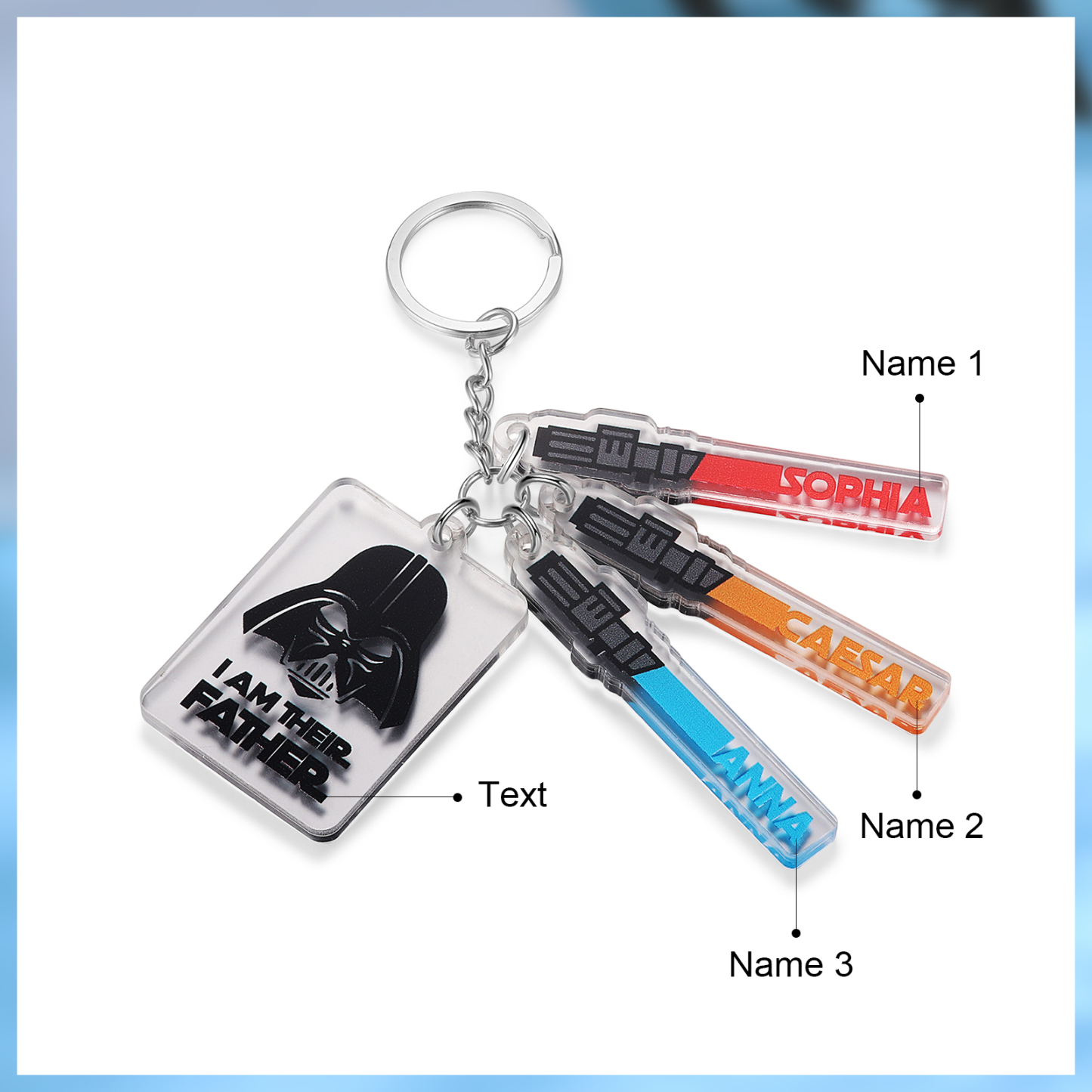 3 Names - Personalised Name Acrylic Star Wars Keyring - I Am Their Father - Gift for Dad