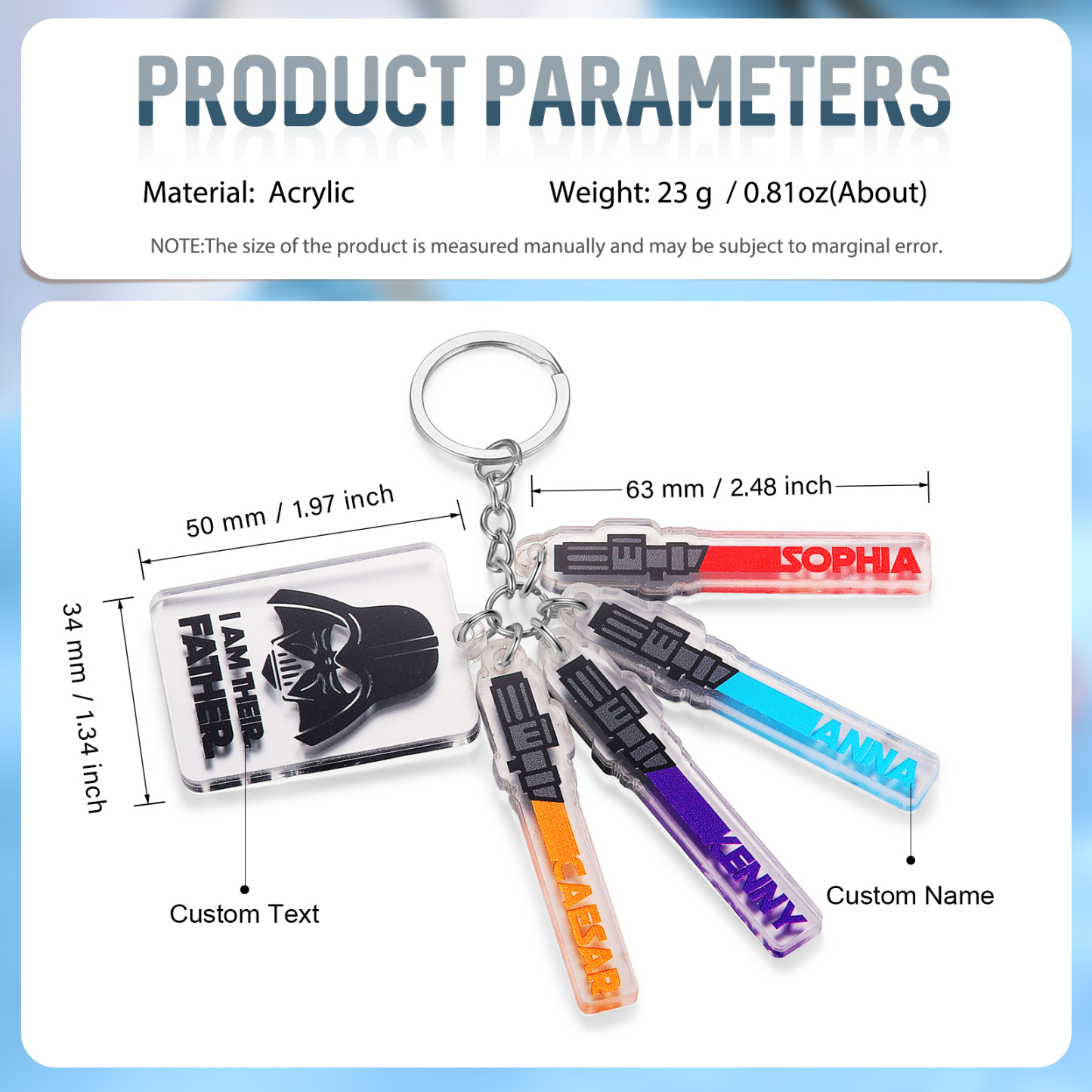 4 Names - Personalised Name Acrylic Star Wars Keyring - I Am Their Father - Gift for Dad