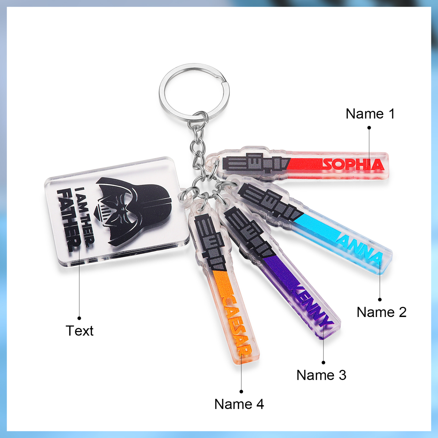 4 Names - Personalised Name Acrylic Star Wars Keyring - I Am Their Father - Gift for Dad