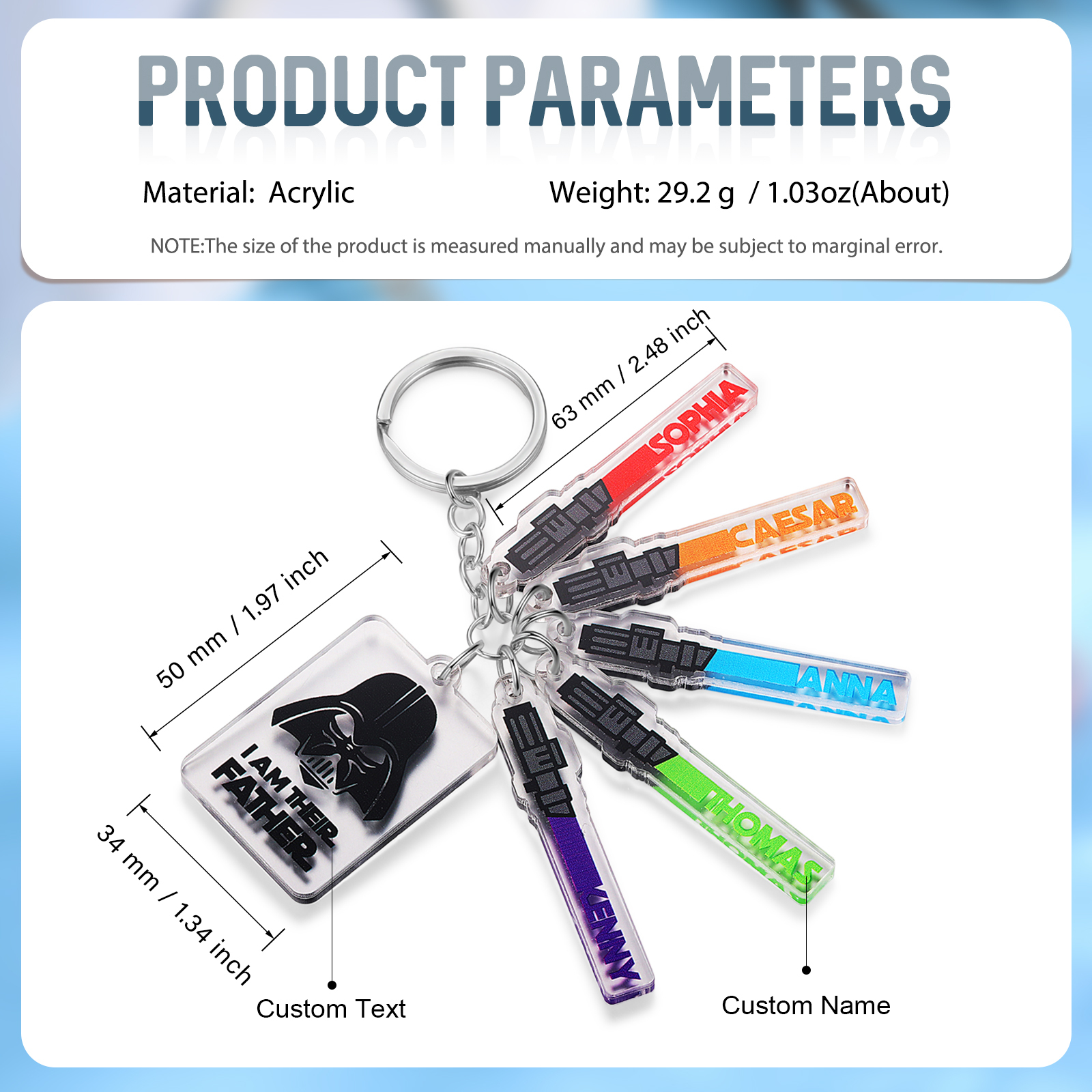 5 Names - Personalised Name Acrylic Star Wars Keyring - I Am Their Father - Gift for Dad