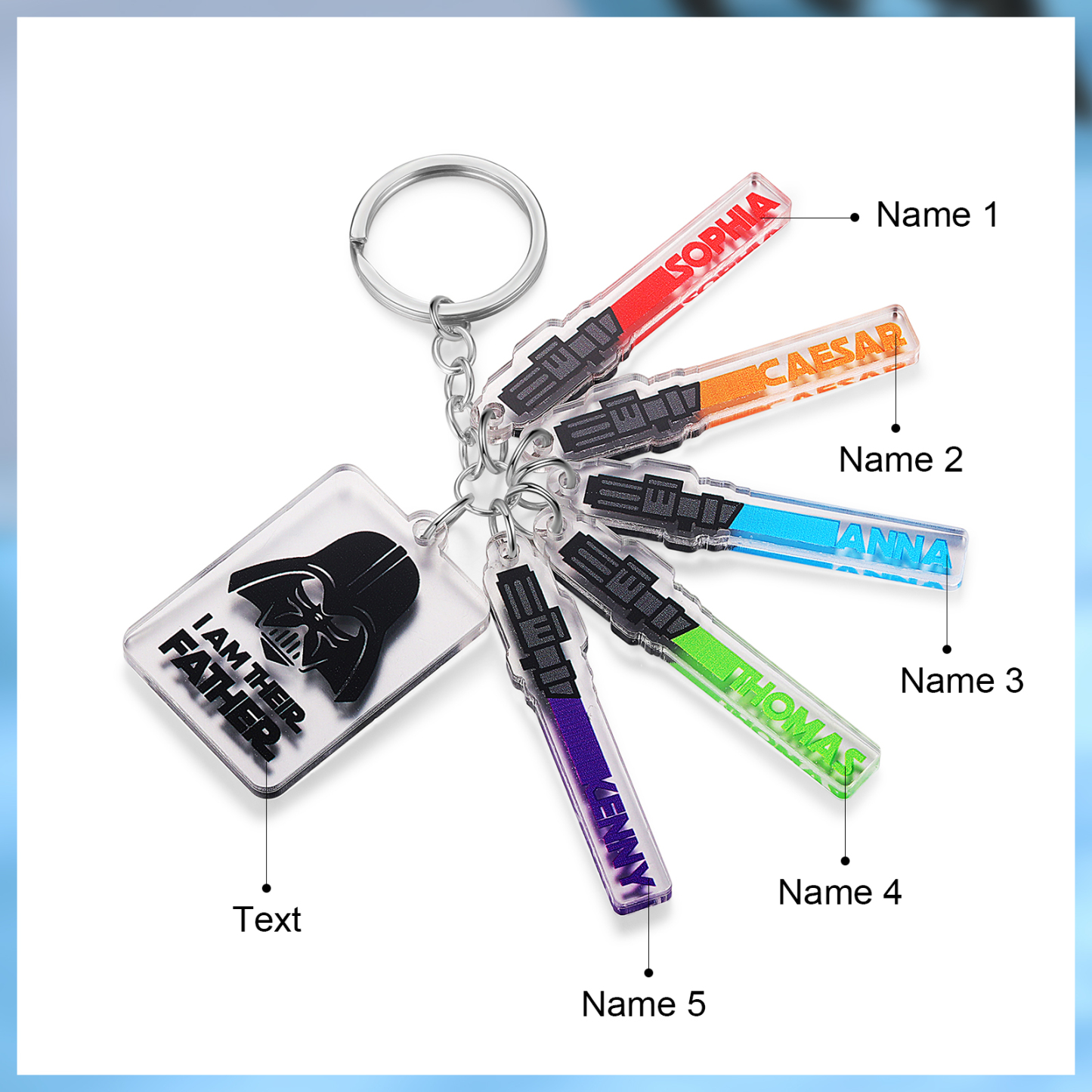 5 Names - Personalised Name Acrylic Star Wars Keyring - I Am Their Father - Gift for Dad