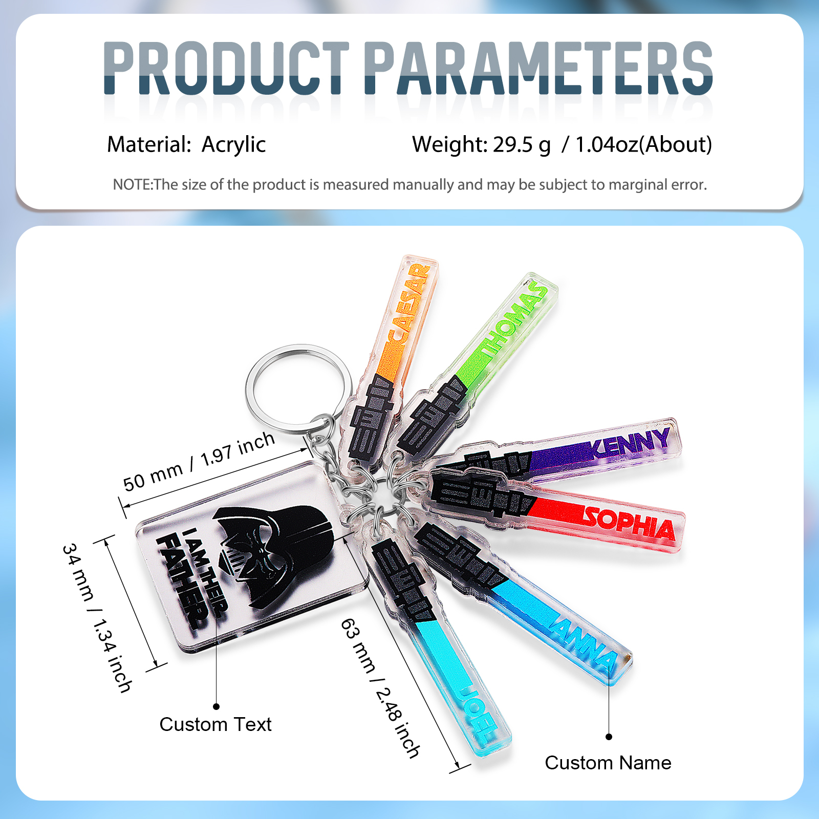 6 Names - Personalised Name Acrylic Star Wars Keyring - I Am Their Father - Gift for Dad