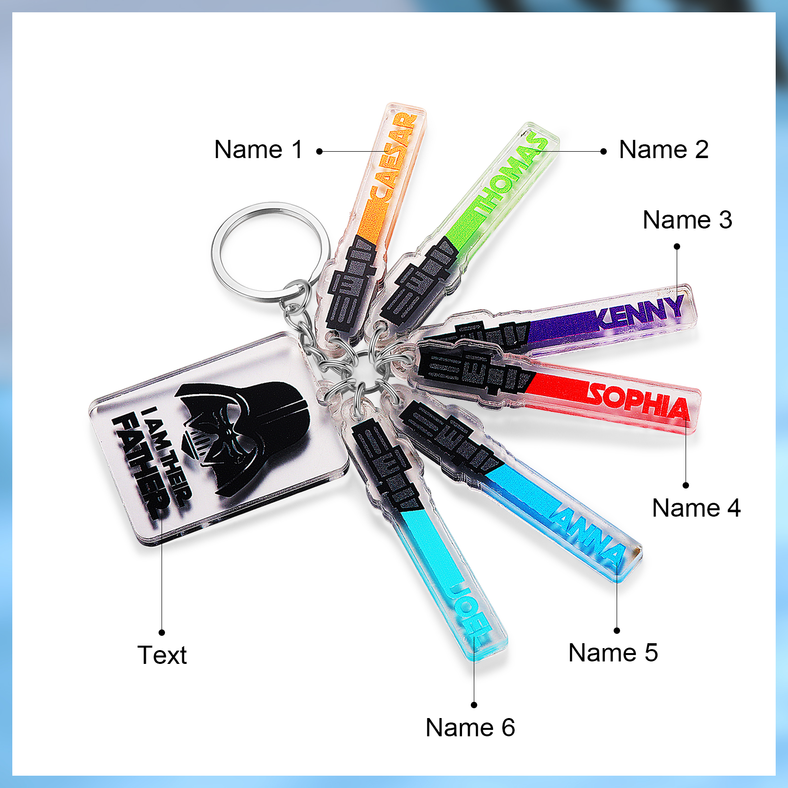 6 Names - Personalised Name Acrylic Star Wars Keyring - I Am Their Father - Gift for Dad