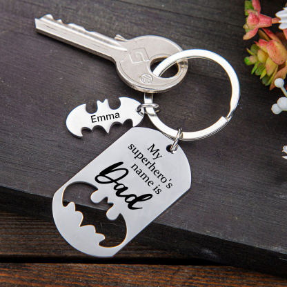 1 Names -Personalised Bat Keyring Father Keyring Gifts for Batman Dad - My Superhero's Name Is Dad