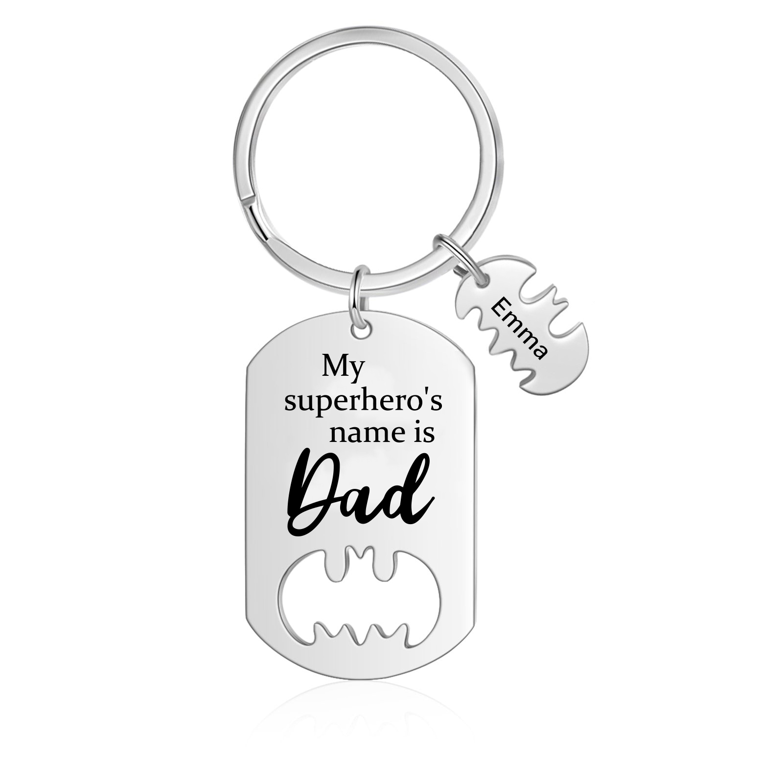 1 Names -Personalised Bat Keyring Father Keyring Gifts for Batman Dad - My Superhero's Name Is Dad