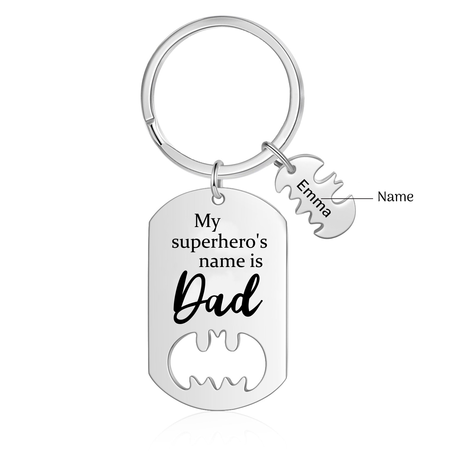 1 Names -Personalised Bat Keyring Father Keyring Gifts for Batman Dad - My Superhero's Name Is Dad
