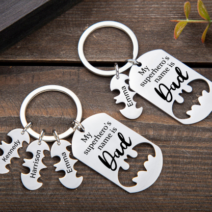 3 Names -Personalised Bat Keyring Father Keyring Gifts for Batman Dad - My Superhero's Name Is Dad