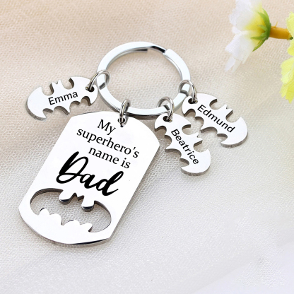 3 Names -Personalised Bat Keyring Father Keyring Gifts for Batman Dad - My Superhero's Name Is Dad