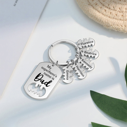 5 Names -Personalised Bat Keyring Father Keyring Gifts for Batman Dad - My Superhero's Name Is Dad